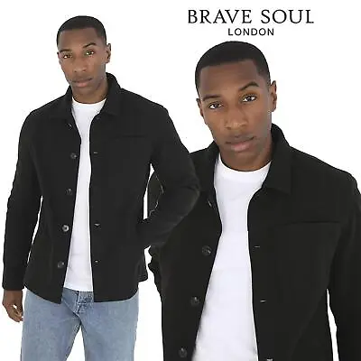 Brave Soul Men's Fleece Black Jacket 100% Polyester Bodywarm Winter Warm Coat • £24.99