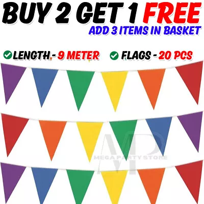 9m Colour Bunting 20 Flags Party Wedding Decoration Event Garden Home Outdoor • £2.99