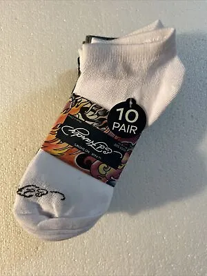 Ed Hardy Women's No Show Socks Shoe Size 5-9 Solid Black White Gray 10 Pair NWT • $13.99