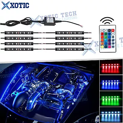 8x RGB Multi-Color LED Engine Bay Or Under Car Lighting Kit W/ Wireless Remote • $29.99