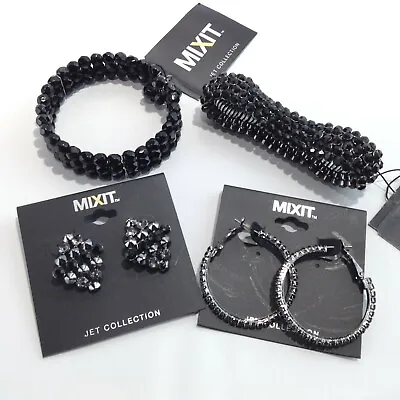 MIXIT JET COLLECTION LOT Women’s Earrings Stretch Bracelet NEW TAGS • $17.99