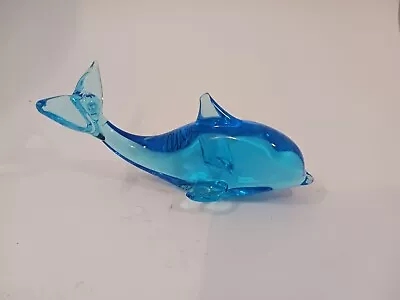 Murano Solid Blue Art Glass Dolphin • $15.99