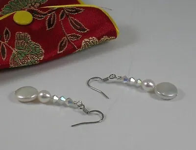 £11 • Buy Pearl & Swarovski AB Crystal Dropper Earrings