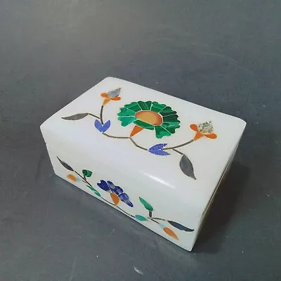 Handmade Marble Hinged Trinket/Jewelry Box W/ Stone Inlay In Flower Design • $24.99