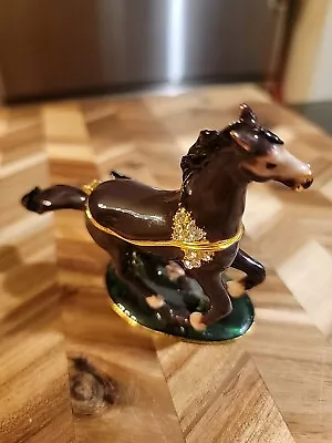 Enamel Horse Trinket Box Mare Baby Colt Foal Lidded Hinged Rhinestone • $17.98