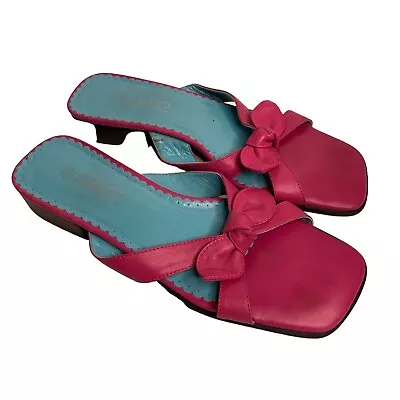 Michelle D Y2K Sandals Shoes Slides Hot Pink Leather Size 7M Square Toe A28 • $2.99