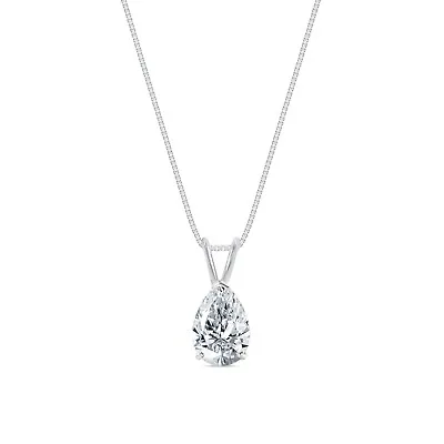 2.25 Ct Pear Cut Created Diamond Real Solid 14K White Gold Pendant 18  Necklace • $259.97