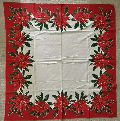 Vintage Cotton VERA Red Poinsettia Christmas Table Cloth 52 X 52 • $21