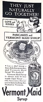 Vermont Maid Syrup 1943 SMALL Vtg Print Ad Pancakes Love Kisses Mini 2.5x6 • $11.01