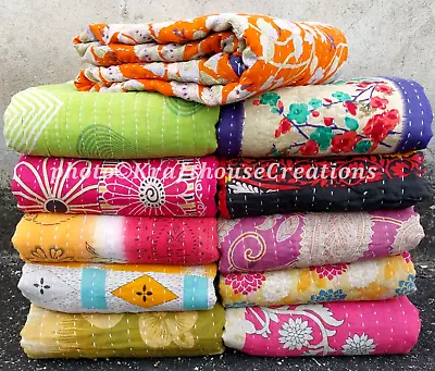 £19.99 • Buy Indian Vintage Handmade Cotton Kantha Quilt Floral Twin Bedspread Throw Blanket