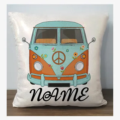 Kombi Camper Van Cushion Cover Glitter White Or Champagne Personalised With Name • $21.85