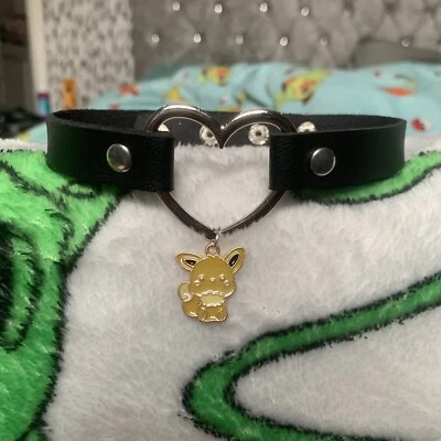 £5 • Buy Eevee Black Choker Necklace Pokemon Heart Faux Leather E Girl 