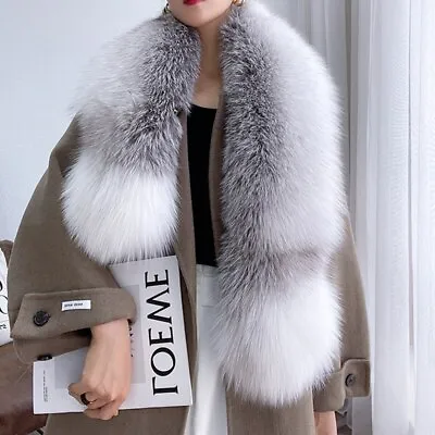 Womens Winter Luxury Genuine Fox Fur Scarves Collar Warm Thick Shawl Large Wraps • $152.09