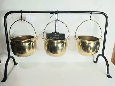 Broomstick Blvd Halloween Gold Metal Cauldrons With Iron Stand NWOB • $20