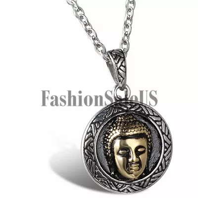 Men's Vintage Stainless Steel Bodhi Buddha Lucky Pendant Necklace With 22  Chain • $10.99