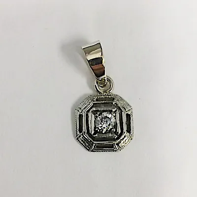 Ladies Small Vintage Diamond Pendant 14k Karat White Gold  • $275