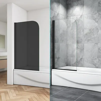 £96 • Buy Shower Bath Screen Panel Matt Black Frame Clear/Dark Grey Glass Pivot Door Panel