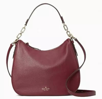 Kate Spade Mulberry Street Vivian Burgundy Leather Hobo WKRU4138 Shoulder Bag • $128.95