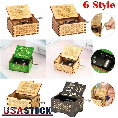 $8.39 • Buy Wooden Music Box Merry Christmas / You Are My Sunshine Engraved Vintage Kid Gift