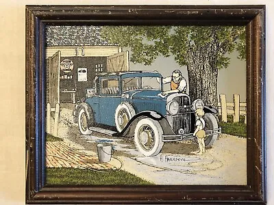 Framed H. Hargrove Serigraph Painting Flying A Gas Sign Garage Antique Car Wash  • $29.95