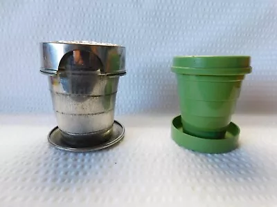 2 Vintage Folding Collapsible Drinking Cups - Stanhome Plastic Stainless-USA • $9.95