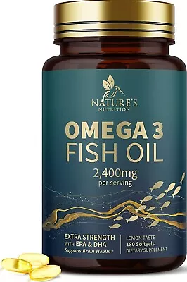 Omega 3 Fish Oil Concentrated Triple Strength 2400mg - EPA & DHA Fatty Acids  • $89.38