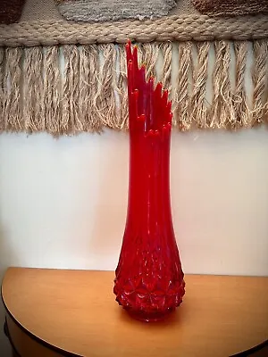 Vintage Le Smith Dominion Glass Vase Amberina  24” Gorgeous Red Viking Swung • $700