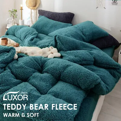 $42 • Buy Super Warm Teddy Bear Fleece Thermal Quilt Doona Duvet Cover Set All Size Teal