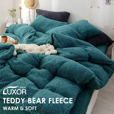 Super Warm Teddy Bear Fleece Thermal Quilt Doona Duvet Cover Set All Size Teal • $42