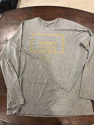 Nike Shirt Mens Large Gray Long Sleeve Crew “Bring Your Game”  Dri Fit • $13.50