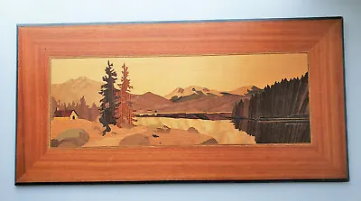 Vintage Marquetry  SUMMER TIME IN THE MOUNTAINS Inlaid Wood Picture By The ''Hou • $175