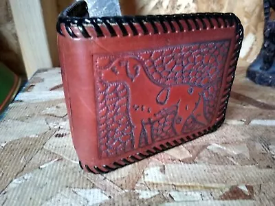 MCM Hand Tooled Brown Leather Wallet - Billfold Huntin Dog/duck - Clean • $19.44