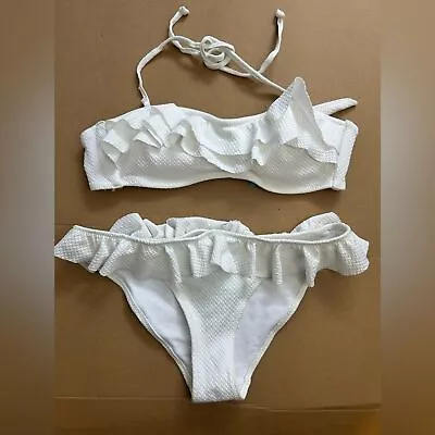 NWT H&M White  Ruffle Bandeau Top Bikini Size 8 • $15