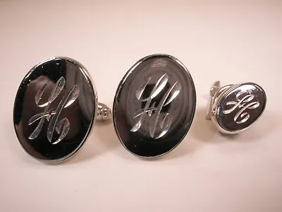 'H Monogram Engraved Initial Letter Font Vintage Cuff Links & Tie Tack Set • $38.49