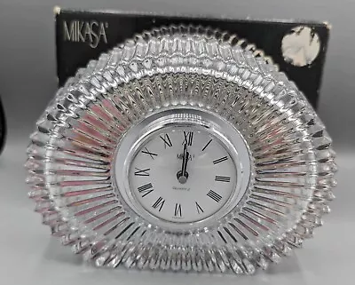 Vintage MIKASA Crystal Diamond Fire Desk Shelf Clock German Quartz 8  X 6   NEW • $20
