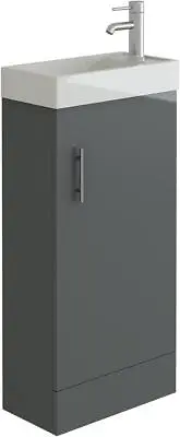 Vanity Unit & Sink Basin Bathroom Cloakroom Cabinet Compact Small Gloss Grey • £87.99