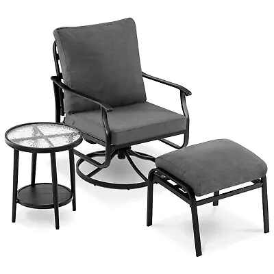 Ivinta Outdoor Swivel Patio Metal Chair With Small Side Table Ottoman For Garden • $148.90