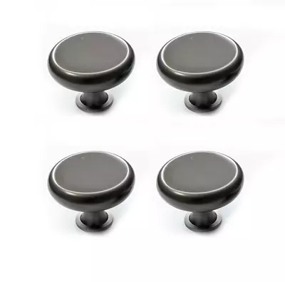 Set Of 4 Round 32mm Large Dark Grey Metal Cabinet Drawer Knobs With Screws • £8.95