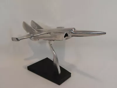 Vintage Machined Metal Fighter Jet Plane W/ Stand Wood Base • $79.95