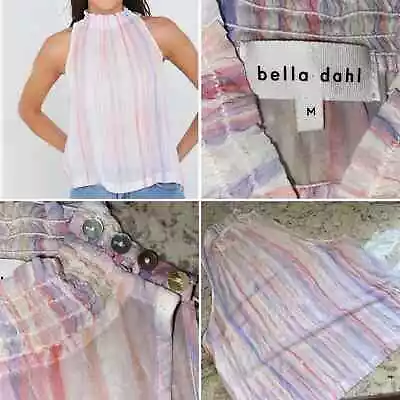 Bella Dahl $119 Coastal Smocked Watercolor Striped Sleeveless Blouse Top NWOT M • $59