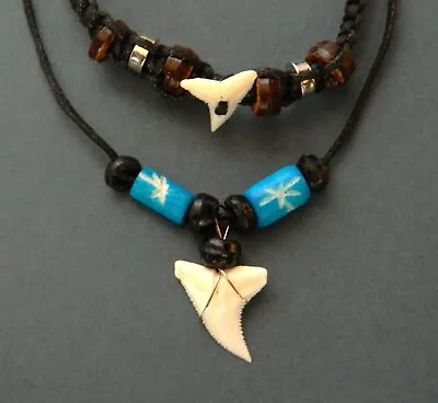 Shark Tooth Necklace Bracelet Gift Set Boys Mens Jewellery Real 1cm Sharks Teeth • £9.99