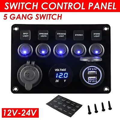 5 Gang 12V Switch Panel LED Light Rocker Switch Circuit Breaker For Car RV Boat • $51.99