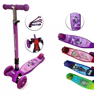 3 Wheel Kids Scooter Foldable Height Adjustable Kick Scooters With Flashing LED • £28.89