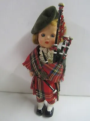 Vintage Girl Tartan Skirt Highland Doll W Bag Pipes Free Shipping • $11.95