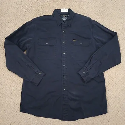 Polo Sport Shirt Mens Medium Solid Blue Long Sleeve Button Up Pockets Cotton • $15.90
