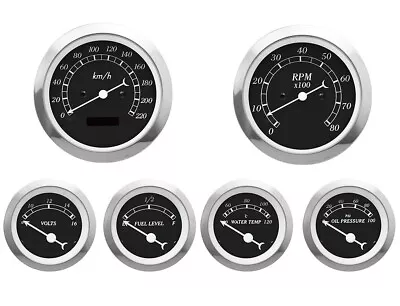 MOTOR METER RACING Classic Black 6 Gauge Set Electrical Speedometer KMH °C PSI • $334.39