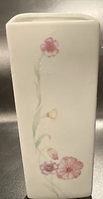 Vintage Pink Flowers White Floral Wall Pocket Pottery Vase Ceramic • £15