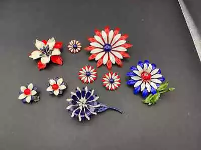 Vintage Brooch Pin Lot Enamel Metal Flowers Patriotic Americana 4th Of July • $36