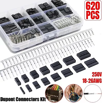 620Pcs 2.54mm Pitch Pin Plug Housing Connector Dupont Male Female Crimp Pins Set • $10.98