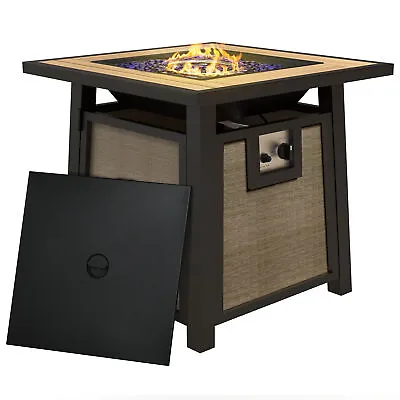 Outsunny Gas Fire Pit Table With 50000 BTU Burner Cover Glass Beads Brown • £157.99